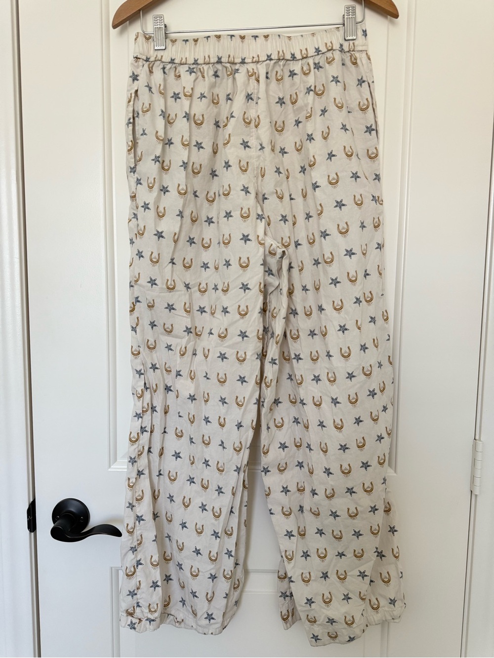 Anthropologie The Wren Boxer Pants Cream Horseshoe Star Pajama Lounge PJs Size M - Picture 3 of 7